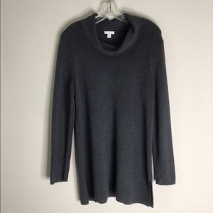 J. Jilll Charcoal Gray Cowl Neck Sweater Dress/Tunic M Ribbed Thick Knit Slits